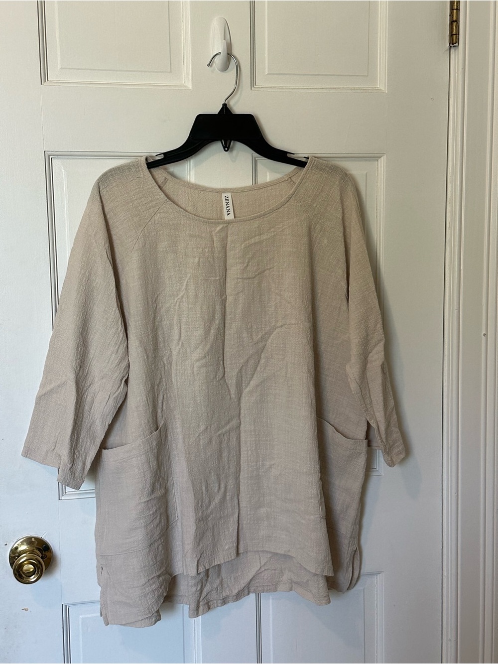 Zenana Women's Relaxed Linen Blend Tunic Top - Beige